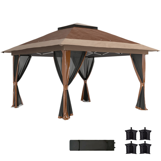 3.6 x 3.6m Pop Up Gazebo with Netting and Wheeled Bag, Brown