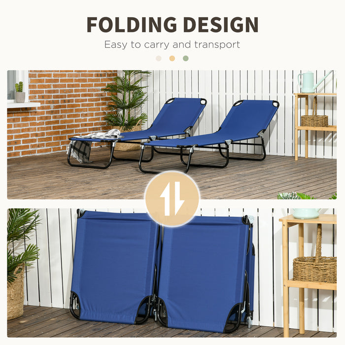 Folding Sun Loungers Set of 2, Outdoor Day Bed with Reclining Back, Steel Recliner Garden Chairs with Breathable Mesh for Beach, Patio, Black