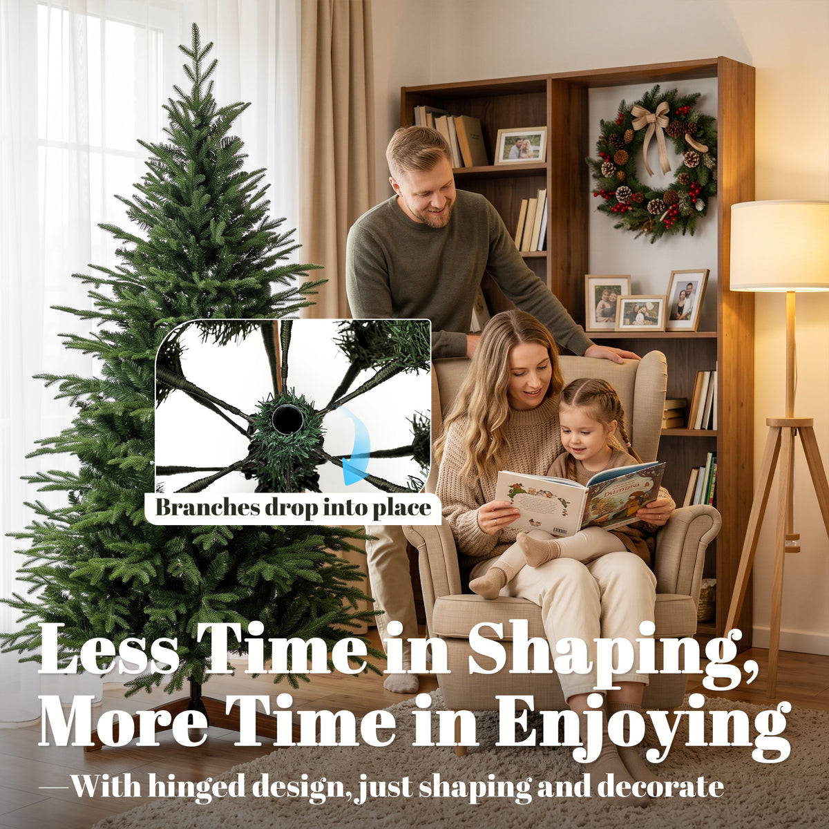 180 cm Artificial Christmas Tree Solid Pine Wood Stand, Green
