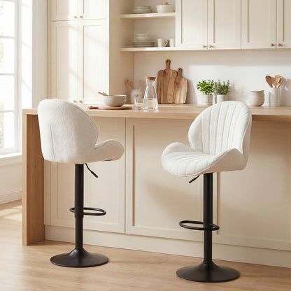 Modern Bar Stools Set of 2, Swivel Counter Height Barstools, Cream