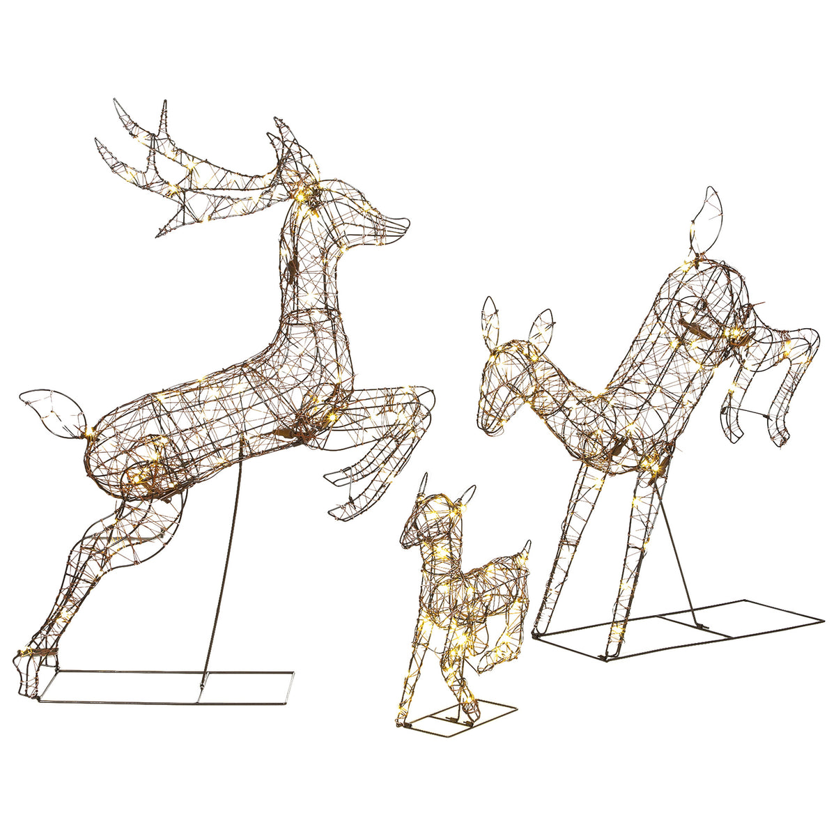 3-Piece Light Up Deer Family Set of 3 with 200 LED Lights, Brown