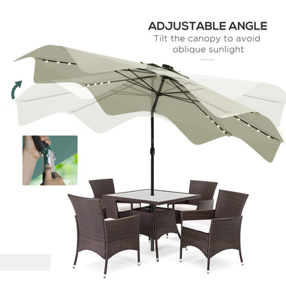Solar Patio Umbrella with LED and Tilt, Outdoor Market Table Umbrella Parasol with Crank, 3 x 3 (m), Cream White