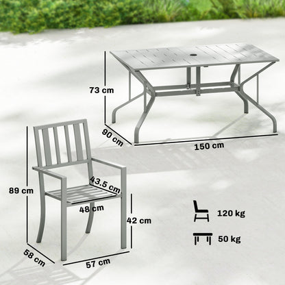7 Pieces Patio Dining Set with Umbrella Hole for Garden, Light Grey