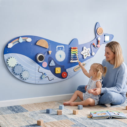 Whale Activity Wall Busy Board, 13 in 1 Montessori Inspired Toys