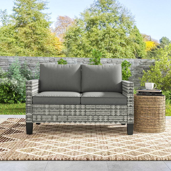 Rattan Sofa with Cushions, 2 Seater Garden Furniture, Light Grey