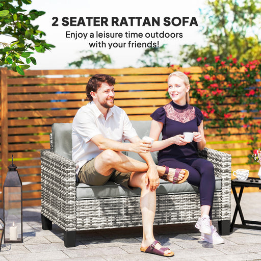 Rattan Sofa with Cushions, 2 Seater Garden Furniture, Light Grey