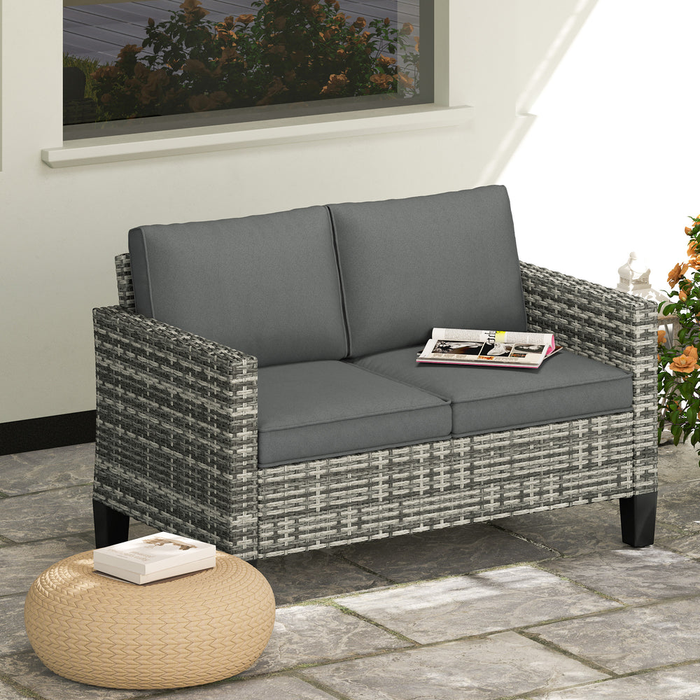 Rattan Sofa with Cushions, 2 Seater Garden Furniture, Light Grey