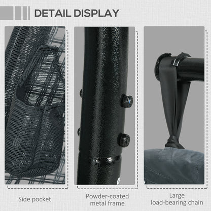 Outdoor Swing Chair w/ Thick Padded Cushion, Patio Hanging Chair w/ Metal Stand, Foldable Basket, Cup Holder, Grey