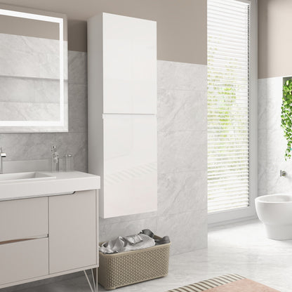 Slim Bathroom Cabinet with 2 Cupboards and Adjustable Shelves - High Gloss White