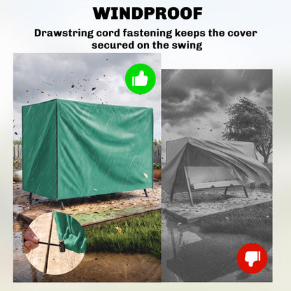 3 Seater Garden Swing Cover, Waterproof 420D Outdoor Swing Bench Cover with Zip, Windproof and Anti-UV, 220 x 125 x 172cm, Green