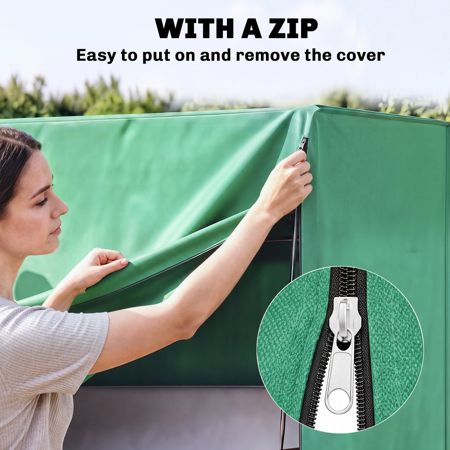 3 Seater Garden Swing Cover, Waterproof 420D Outdoor Swing Bench Cover with Zip, Windproof and Anti-UV, 220 x 125 x 172cm, Green