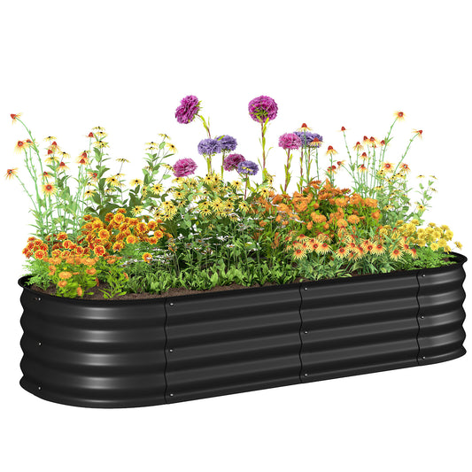 Galvanised Raised Garden Bed Planter Box with Safety Edging, Black