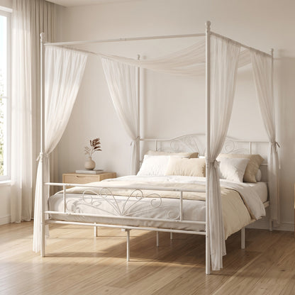 Canopy Bed Frame King Size, Metal Platform Bed Frame, White