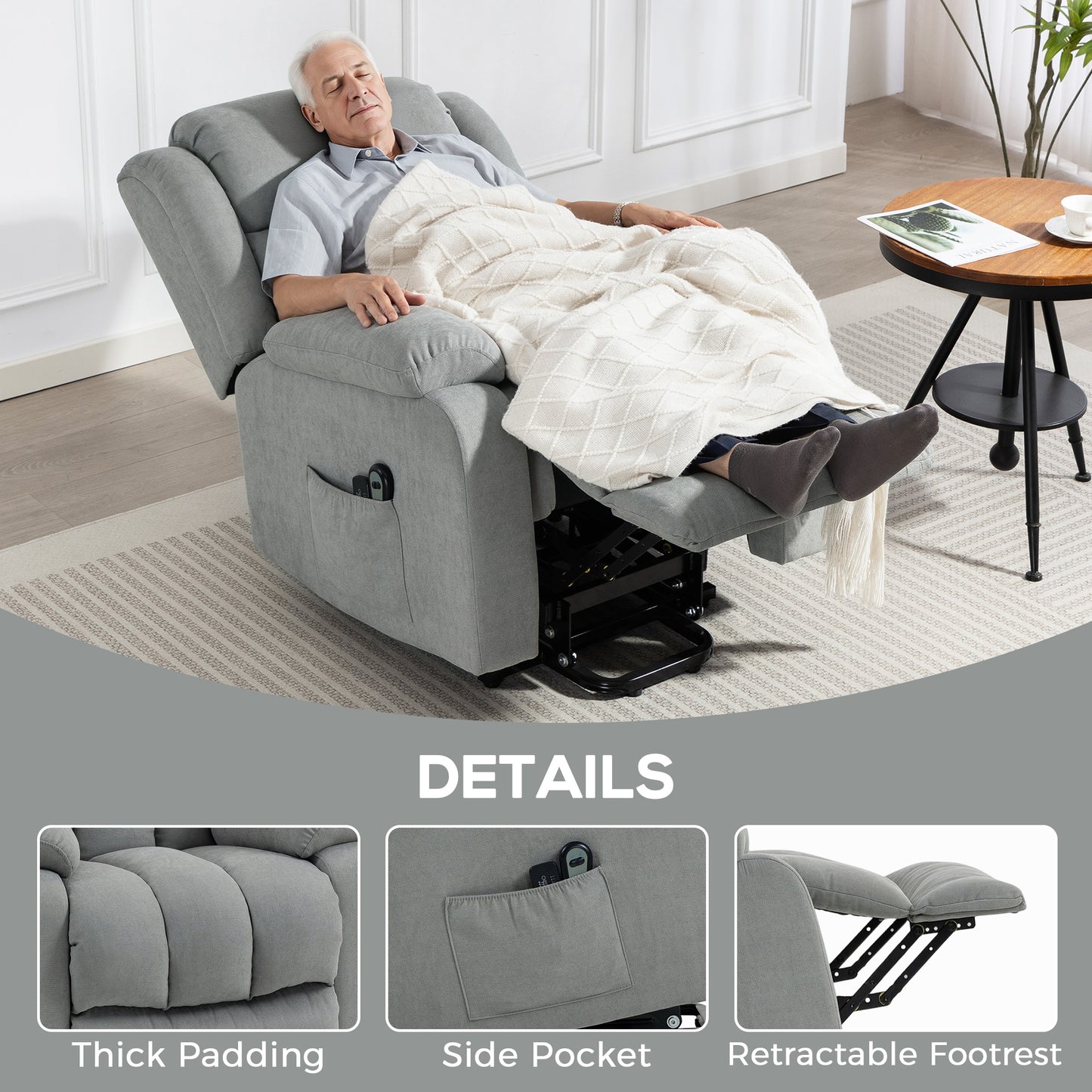 Power Lift Recliner Chair for Elderly with Massage, Light Grey