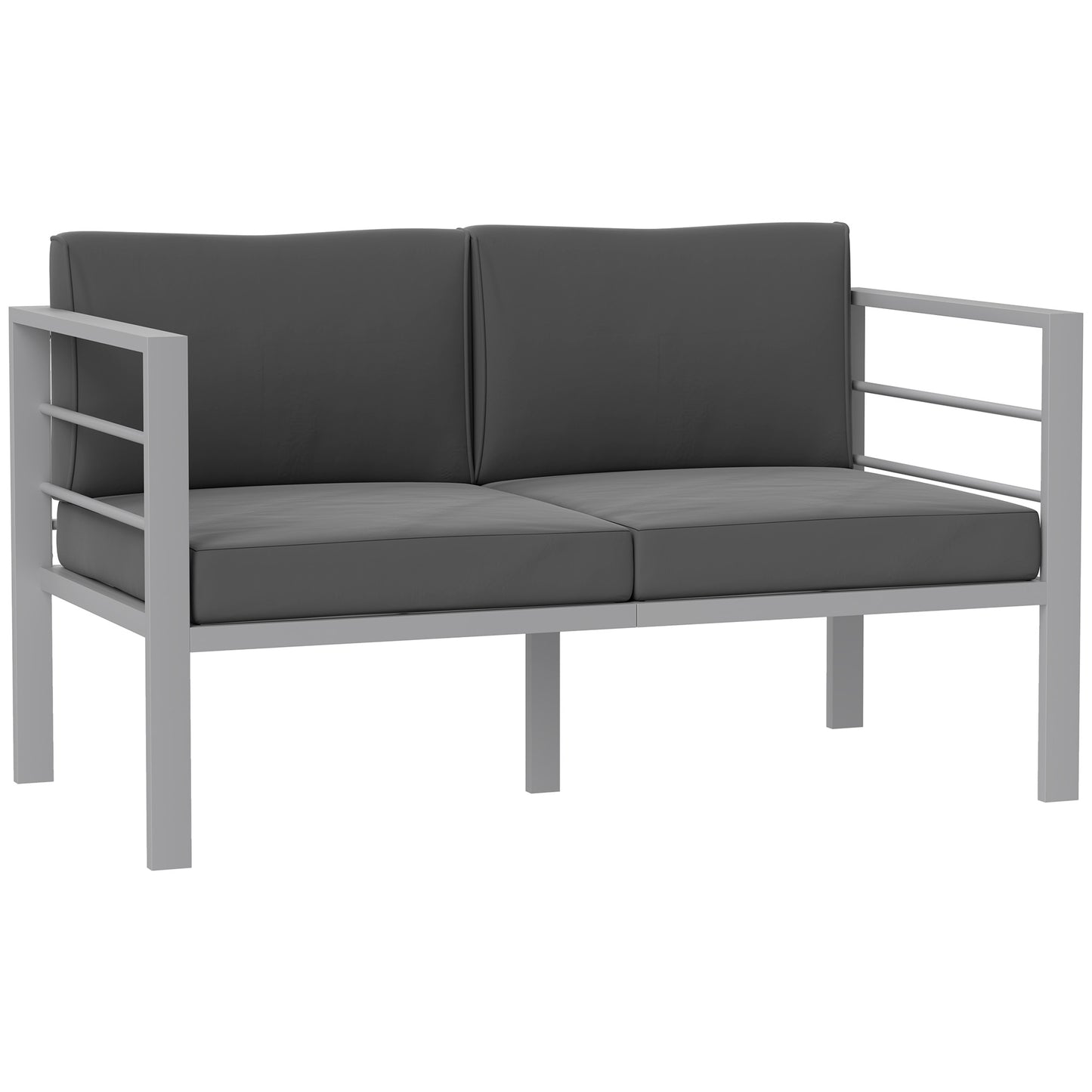All-Weather Garden Loveseat with Removable Cushions, Charcoal Grey