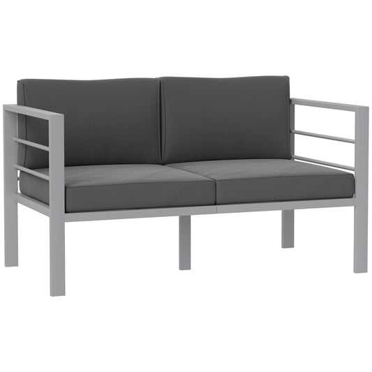 All-Weather Garden Loveseat with Removable Cushions, Charcoal Grey