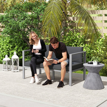 All-Weather Garden Loveseat with Removable Cushions, Charcoal Grey