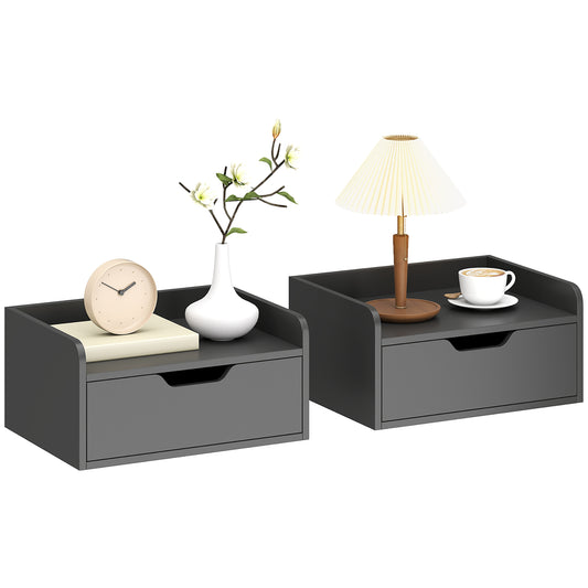 Floating Nightstands Set of 2, Nightstand with Drawer, Black