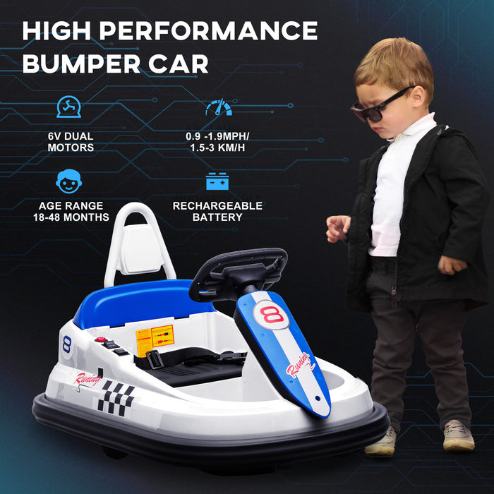 6V Kids Bumper Car, 360° Rotation Waltz Car w/ 2 Speeds - White