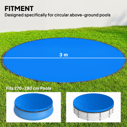 10 ft Round Swimming Pool Cover with Secure Rope, Tightener, Blue