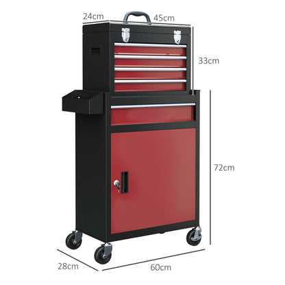 Tool Cabinet on Wheels with 5 Drawers Top Tool Chest Roller Cabinet Combo