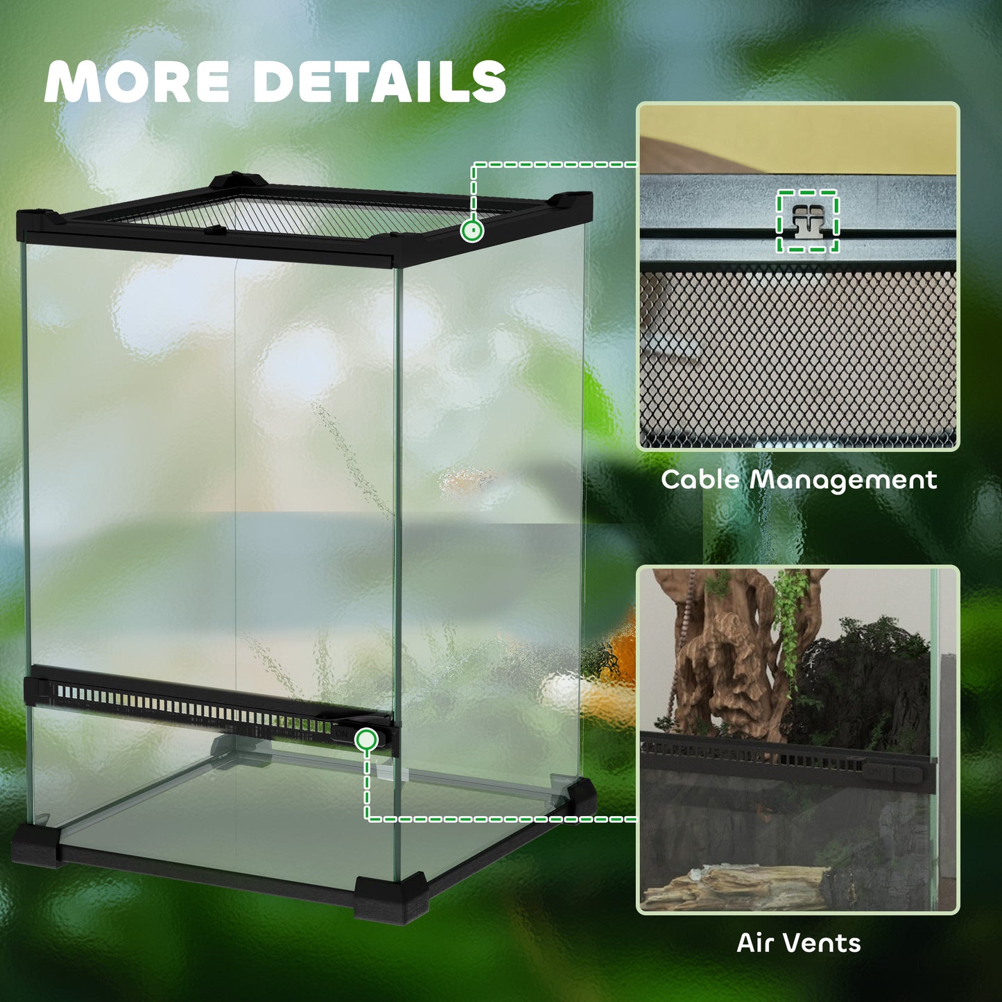 Glass Reptile Terrarium, 12L Vivarium for Lizards, Frogs, Snakes, Turtles