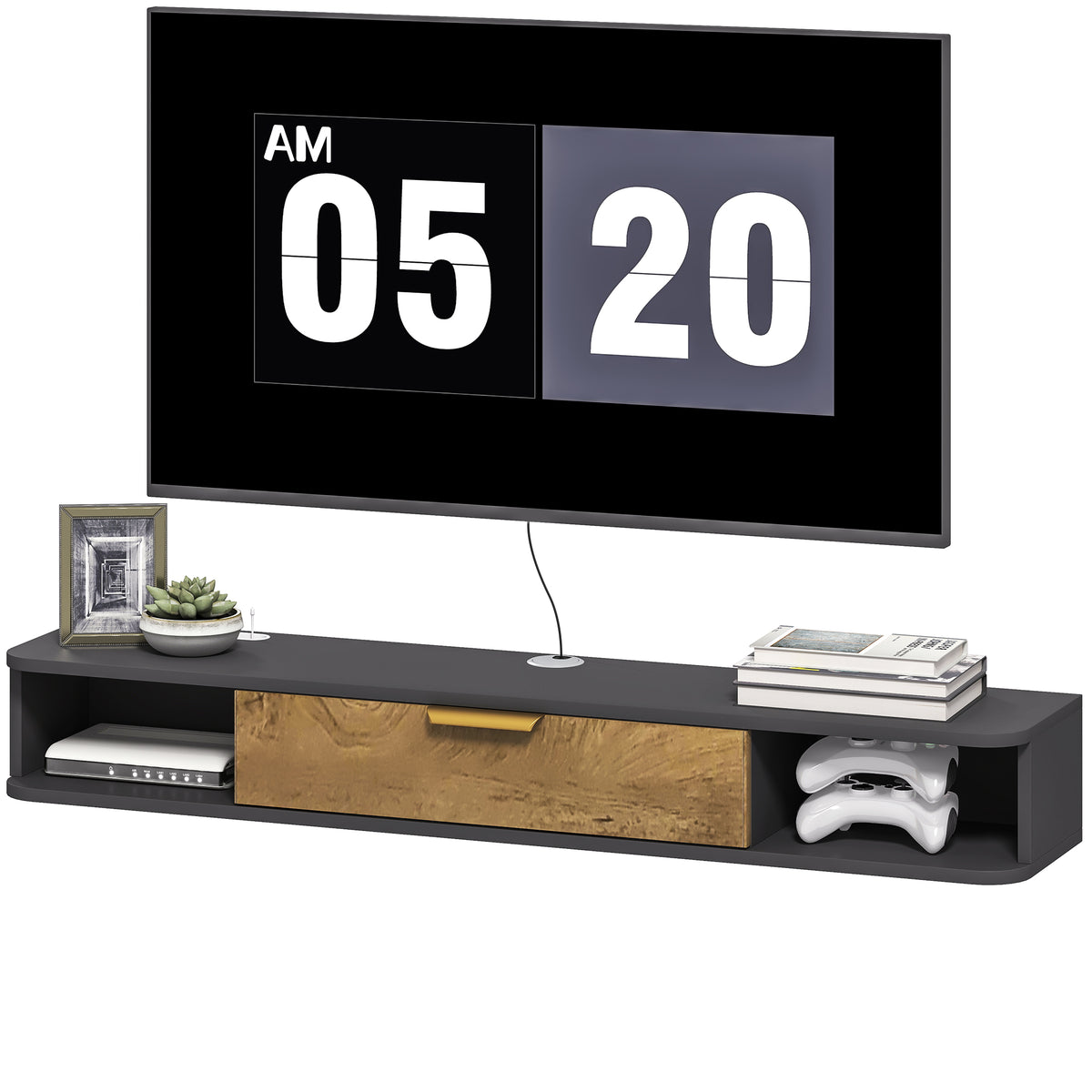 120 cm Floating TV Unit with Storage Entertainment Media Console Grey