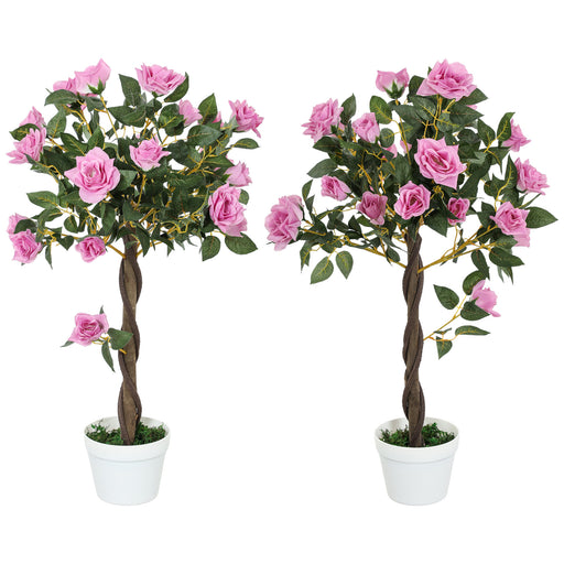 Set of 2 90cm Artificial Rose Tree, Fake Decorative Plant, Purple