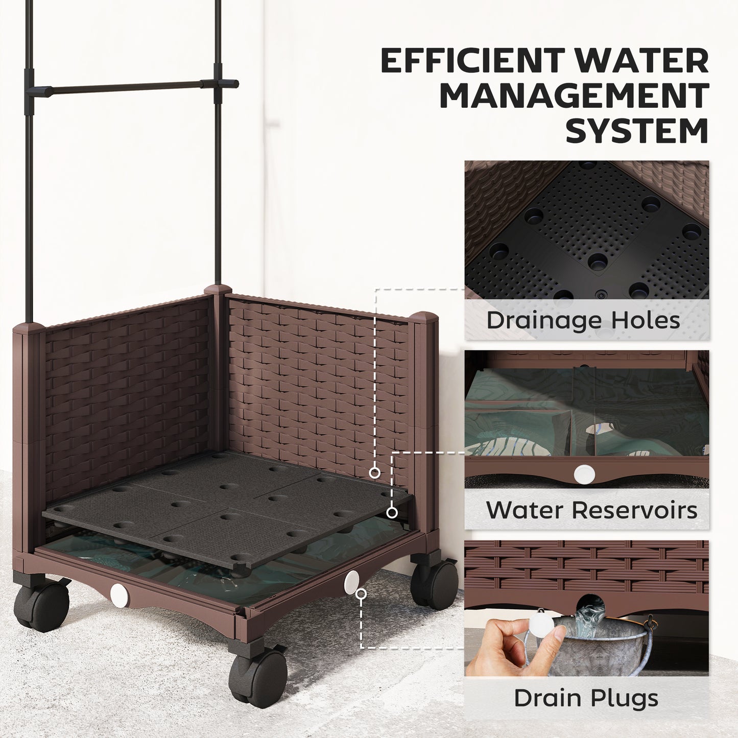 Raised Garden Bed Tomato Cage with Trellis, Drainage Holes, Brown