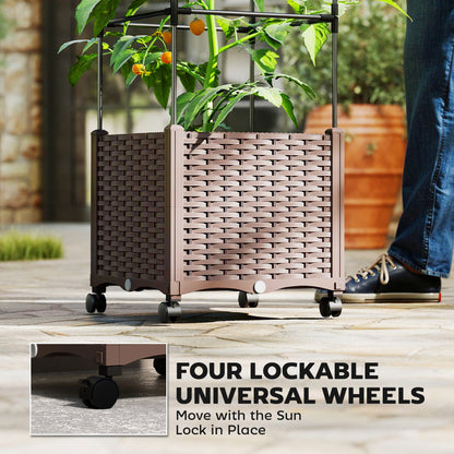 Raised Garden Bed Tomato Cage with Trellis, Drainage Holes, Brown