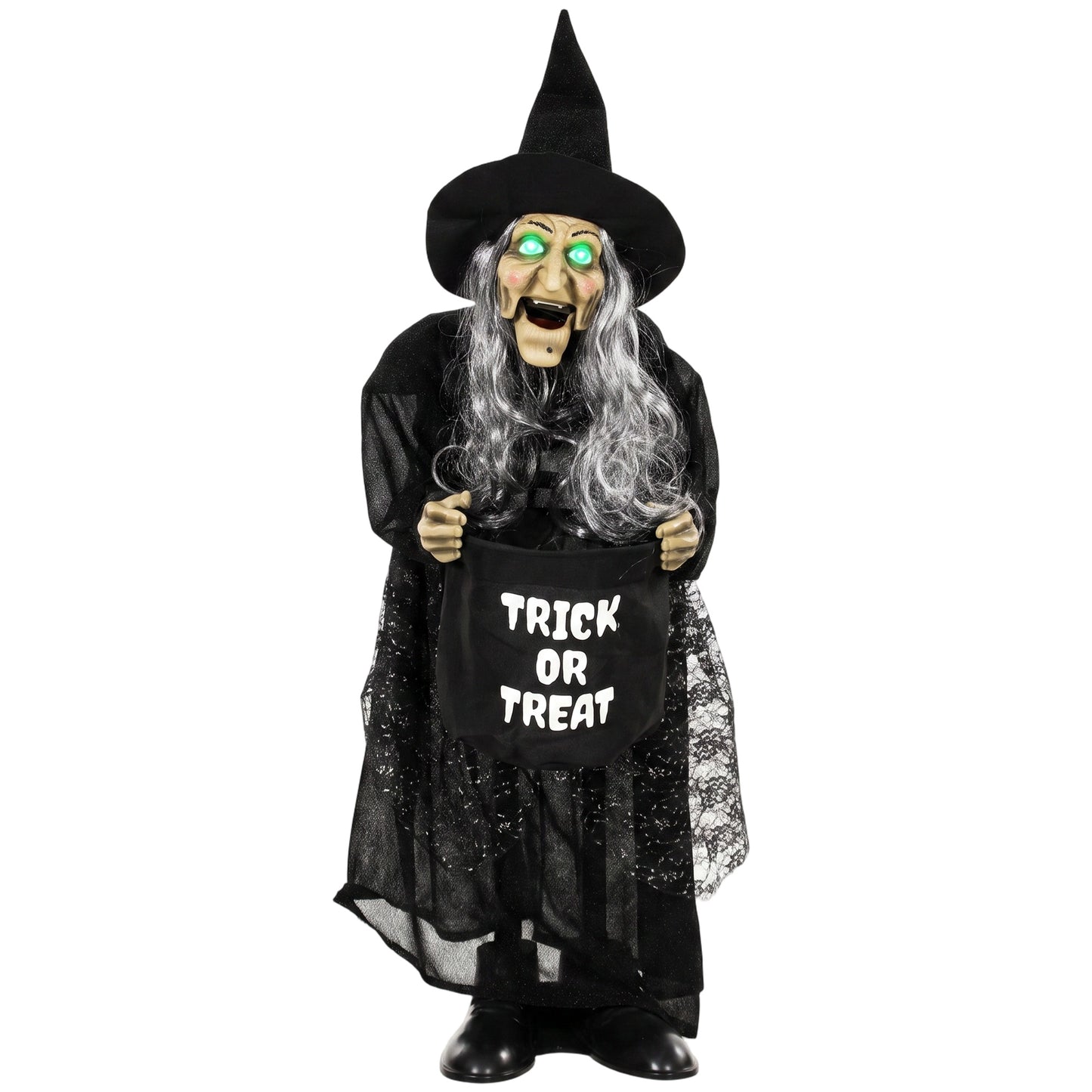 37" Animated Witch Halloween Decoration with Light Up Eyes for Party