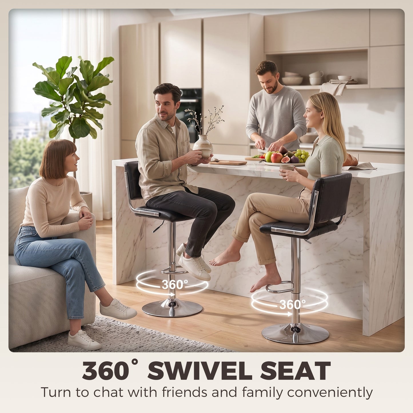 Adjustable Bar Stools Set of 2 with Backrest Black