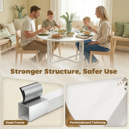 Folding Dining Table, Collapsible Drop Leaf Table for Small Spaces, Extendable Kitchen Table with Steel Frame, White