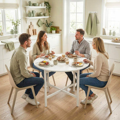 Folding Dining Table, Collapsible Drop Leaf Table for Small Spaces, Extendable Kitchen Table with Steel Frame, White
