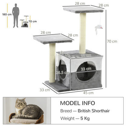 Cat Tree w/ Sisal Scratching Posts, House, Perches, Toy Mouse, Grey