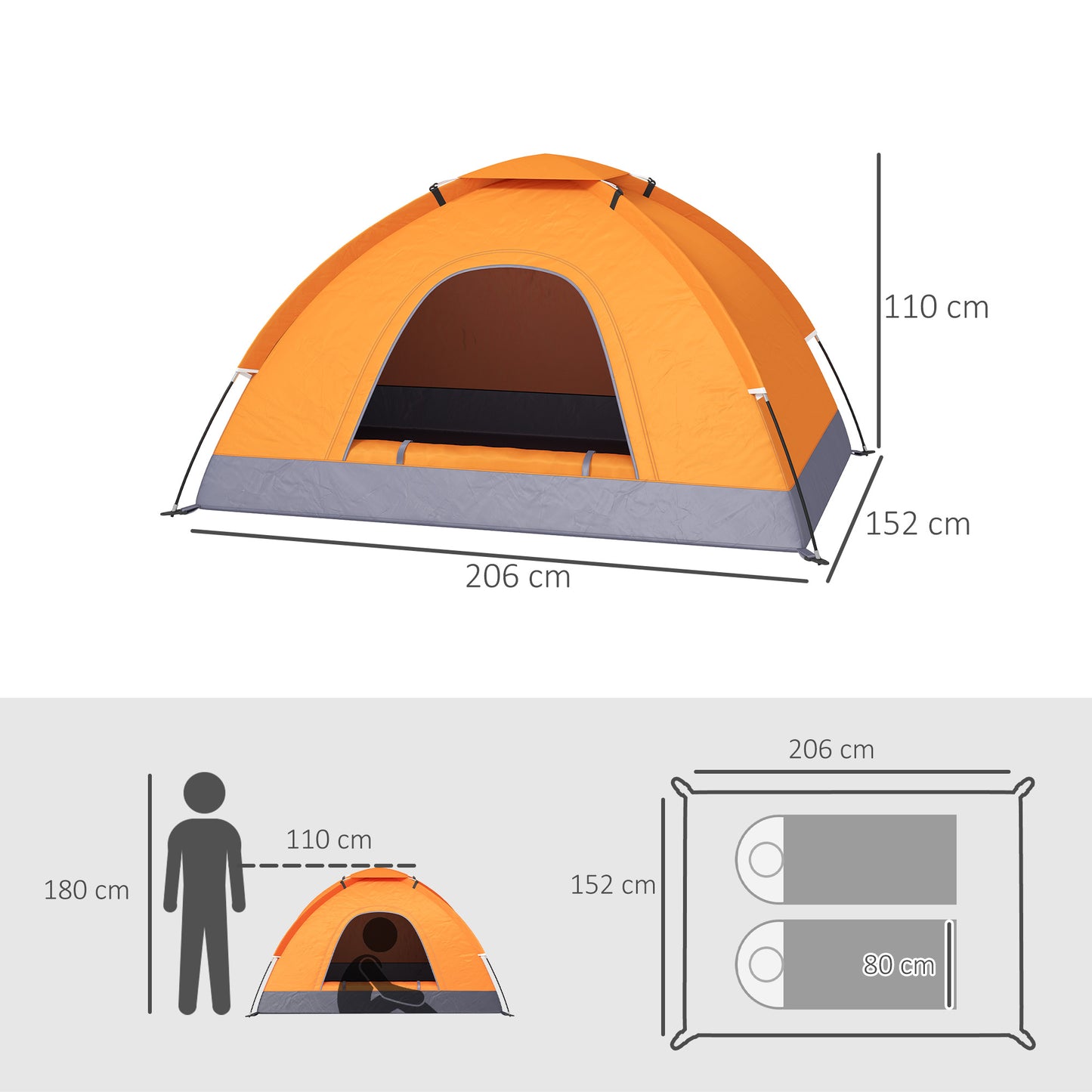 Camping Tent for 2 Person Dome Tent w/ Storage Pocket Orange