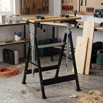 Portable Folding Workbench with Adjustable Height & Angle, Beige