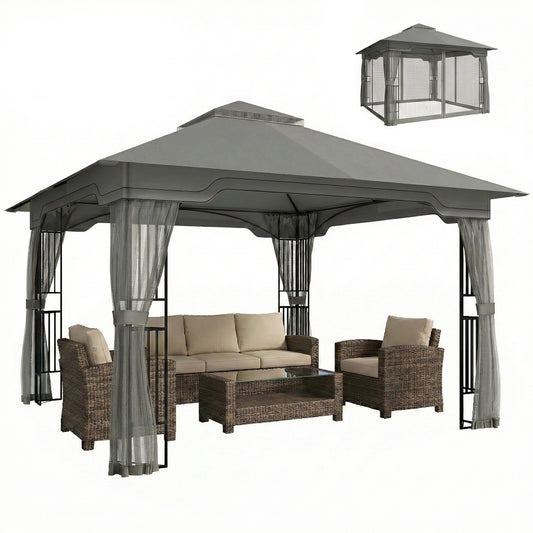 3.3 x 3.3 m Garden Gazebo with Shelves, UPF50+ Permanent Gazebo