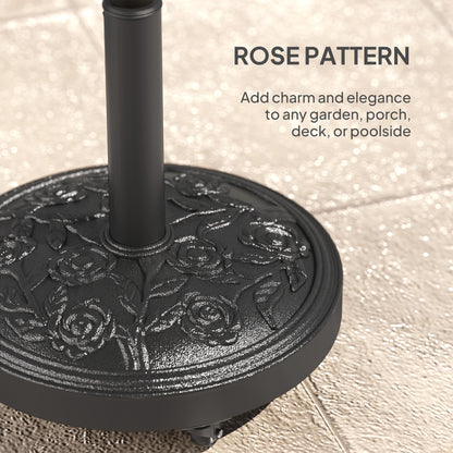 Parasol Base with Wheels, Floral Rose Pattern, Black