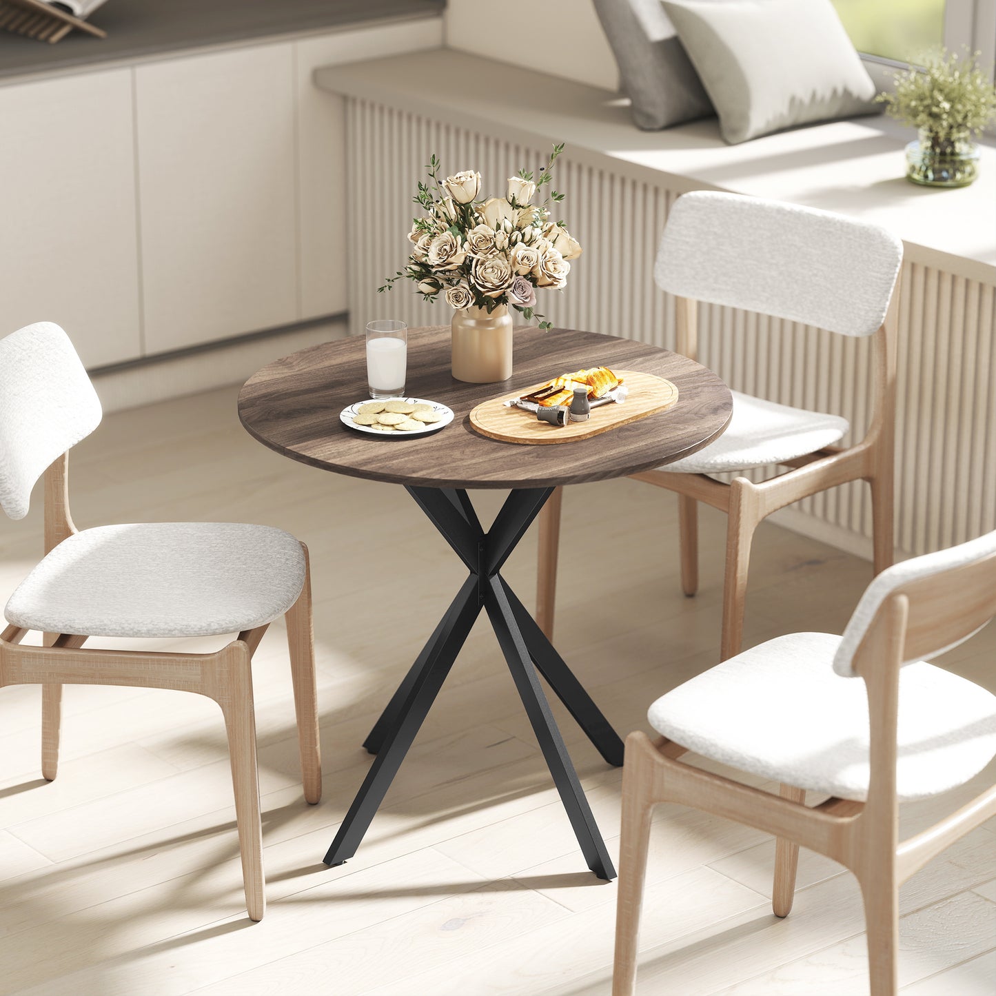 80cm Round Dining Table, Industrial Kitchen Table with Steel Legs