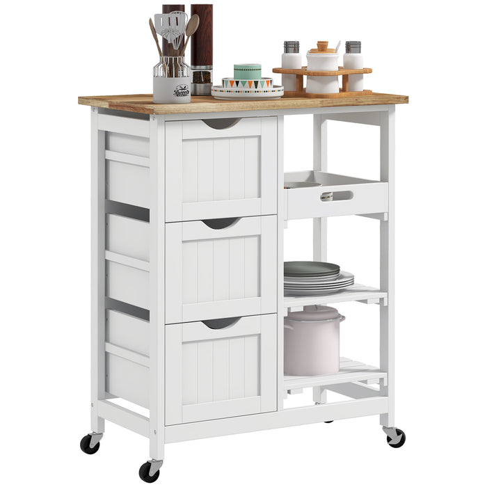 Rolling Kitchen Island Cart, Bar Serving Cart, Compact Trolley White