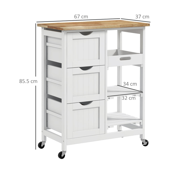 Rolling Kitchen Island Cart, Bar Serving Cart, Compact Trolley White