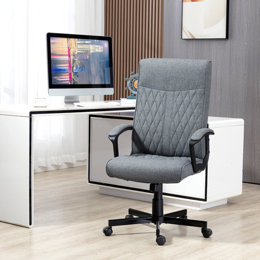 High-Back Home Office Chair, Linen Swivel Computer Chair with Adjustable Height and Tilt Function for Living Room, Bedroom, Study, Grey