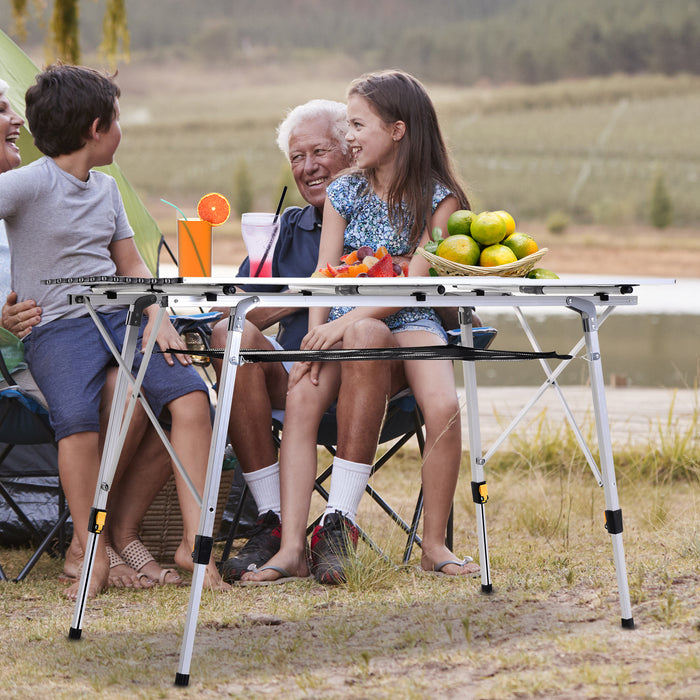 4FT Folding Aluminium Picnic Table Portable Camping BBQ Table Roll Up Top Mesh Layer Rack with Carrying Bag