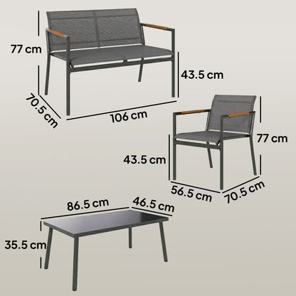 4 Seater Garden Furniture Set, Metal Garden Sofa Set, Grey