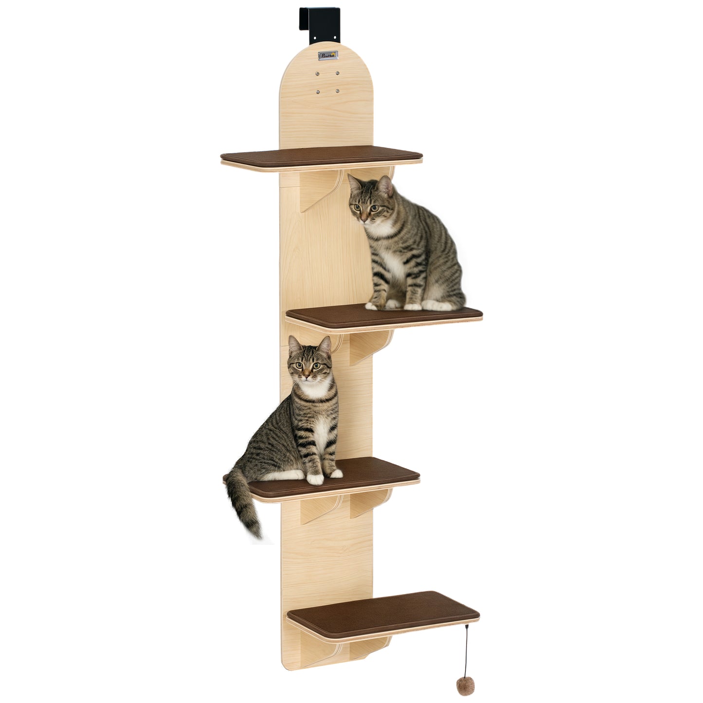 4-Level Cat Tree Door Mounted with Washable Plush Pads, Toy Ball