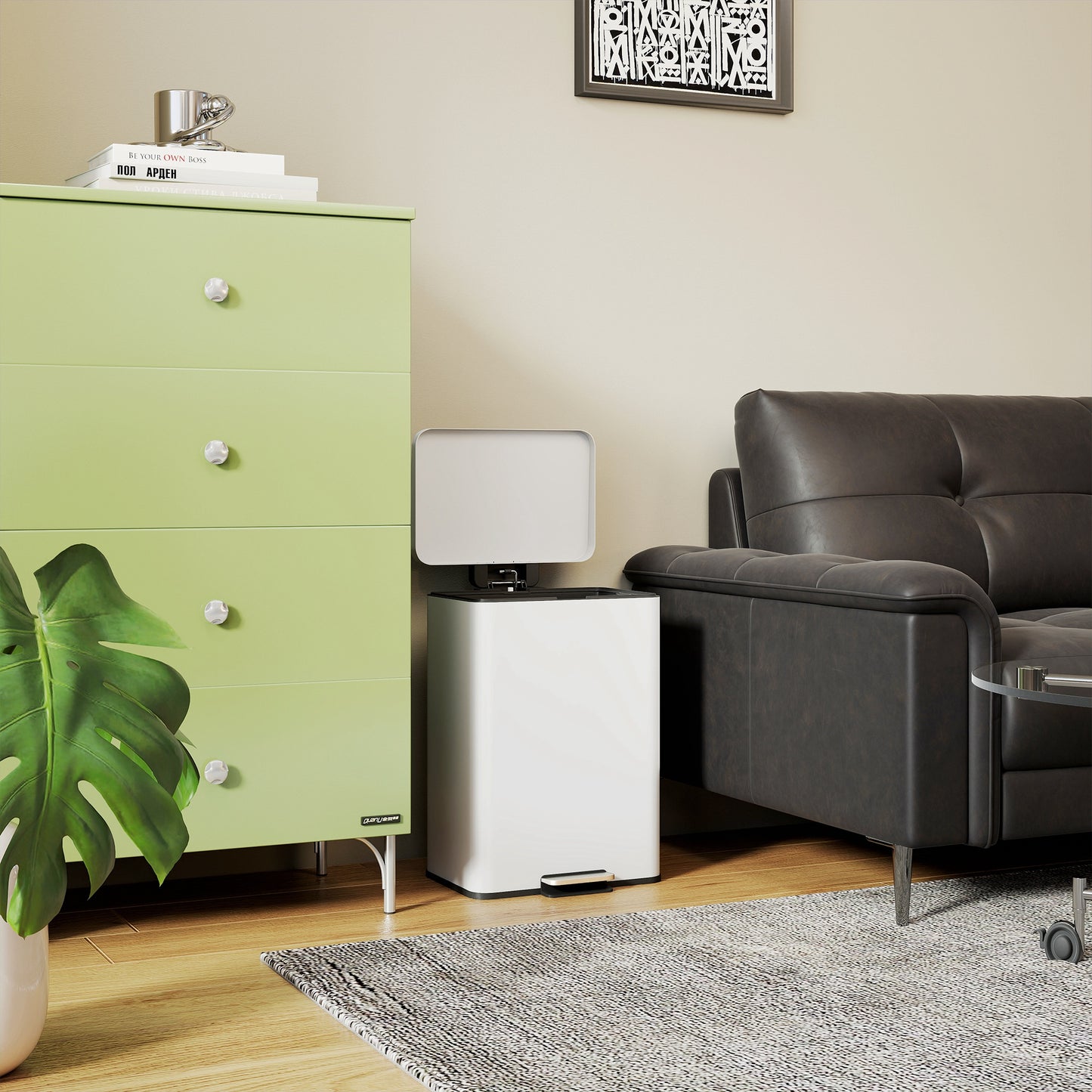 Pedal Bin with Soft-Close Lid, 20L Kitchen Bin for Home, Cream