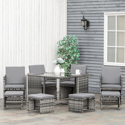 9PC Rattan Garden Furniture Outdoor Patio Dining Table Set Weave Wicker 8 Seater Stool Mixed Grey