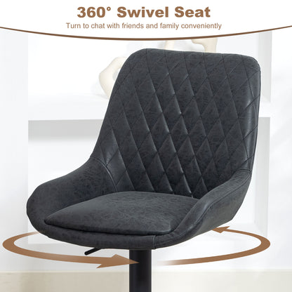 Bar Stools Set of 2, Adjustable Bar Chairs 360 Degree Swivel Black