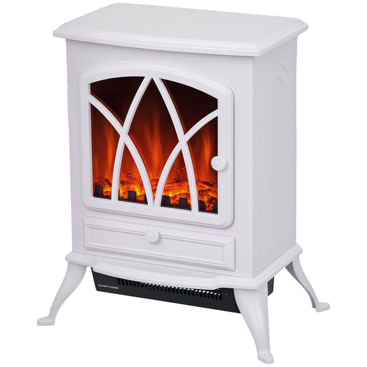 Freestanding Fireplace Flame Effect Electric Heater Log Burning White